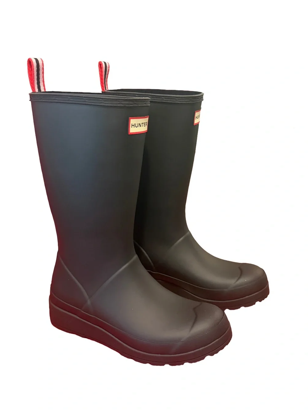 NWT Hunter Women's PLAY™ Tall Rain Boots Blk Mid Calf Wellies w Pull Tab Size 6